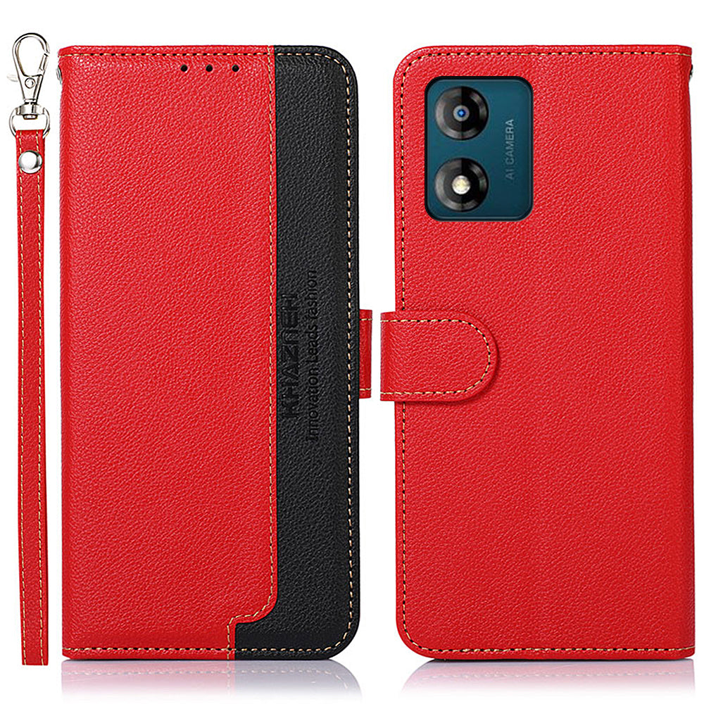 KHAZNEH Shockproof Leather Phone Case For Motorola Moto E13 4G, Litchi Texture RFID Blocking Phone Flip Wallet Cover with Stand