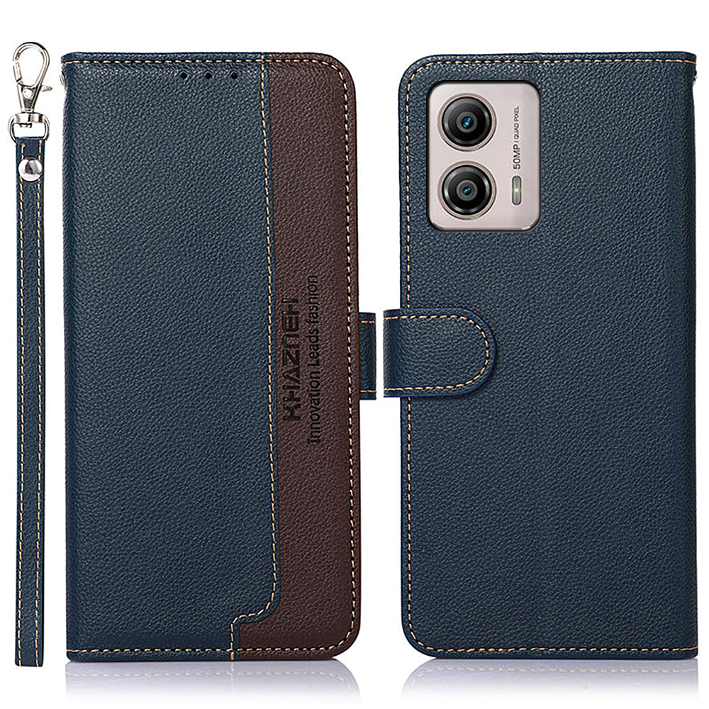 KHAZNEH For Motorola Moto G53 5G / G13 4G / G23 4G Litchi Texture Drop-proof Leather Phone Case RFID Blocking Stand Wallet Protective Phone Cover