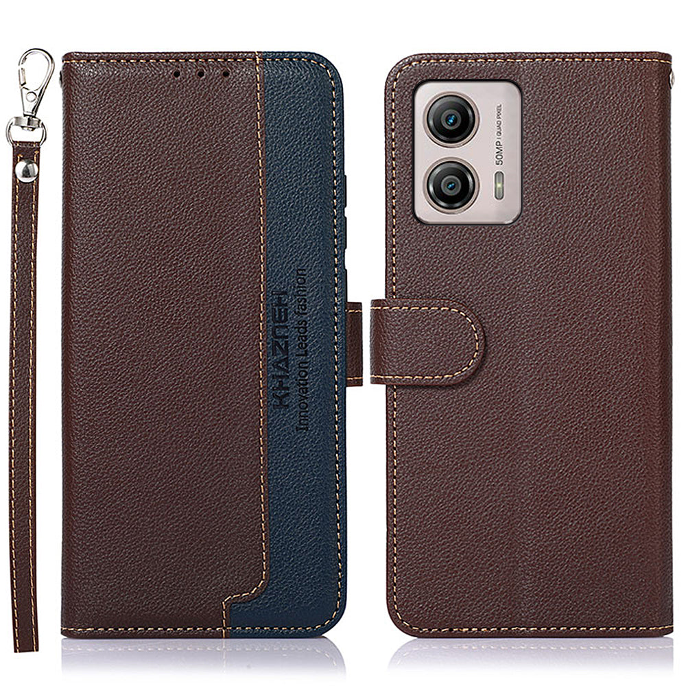 KHAZNEH For Motorola Moto G53 5G / G13 4G / G23 4G Litchi Texture Drop-proof Leather Phone Case RFID Blocking Stand Wallet Protective Phone Cover