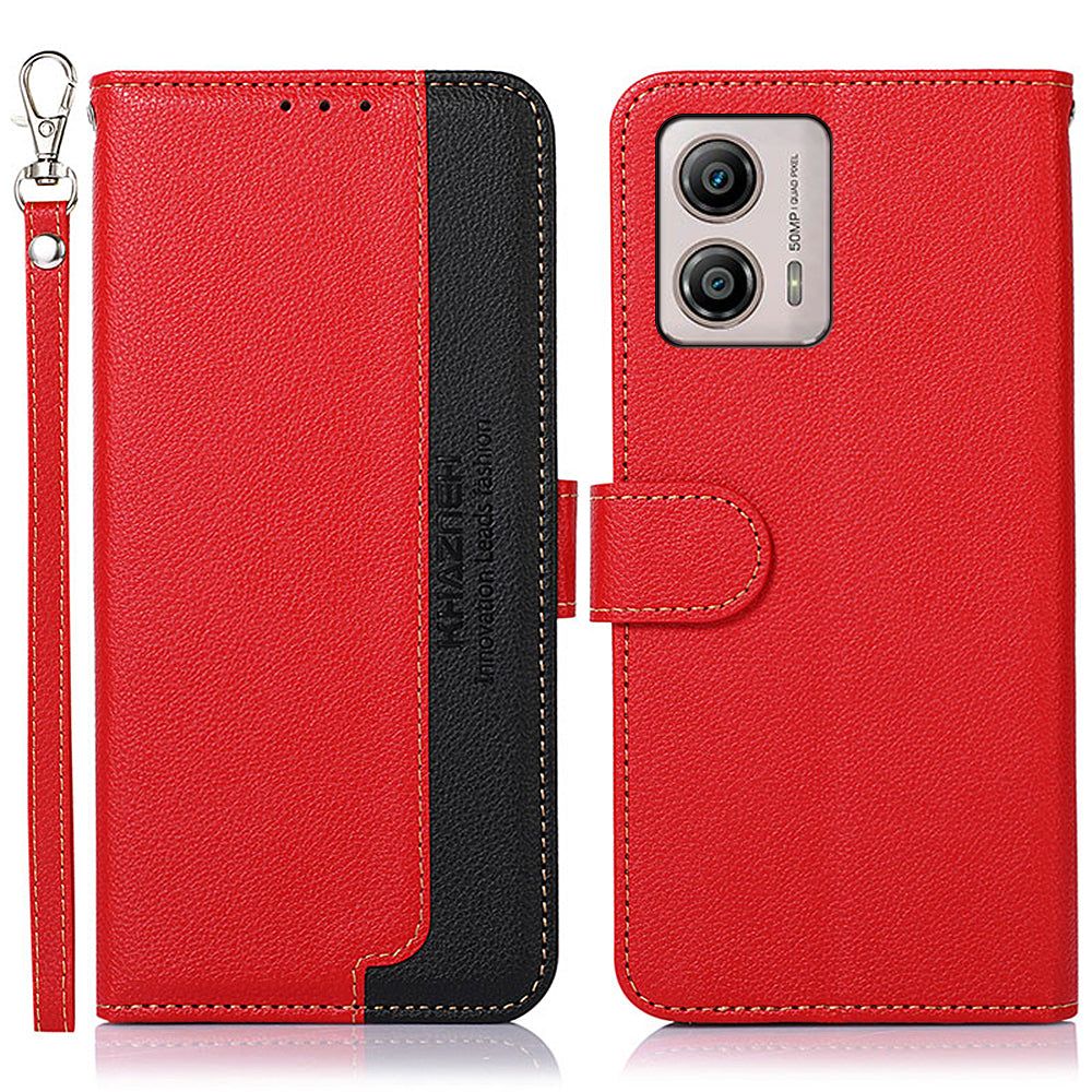 KHAZNEH For Motorola Moto G53 5G / G13 4G / G23 4G Litchi Texture Drop-proof Leather Phone Case RFID Blocking Stand Wallet Protective Phone Cover