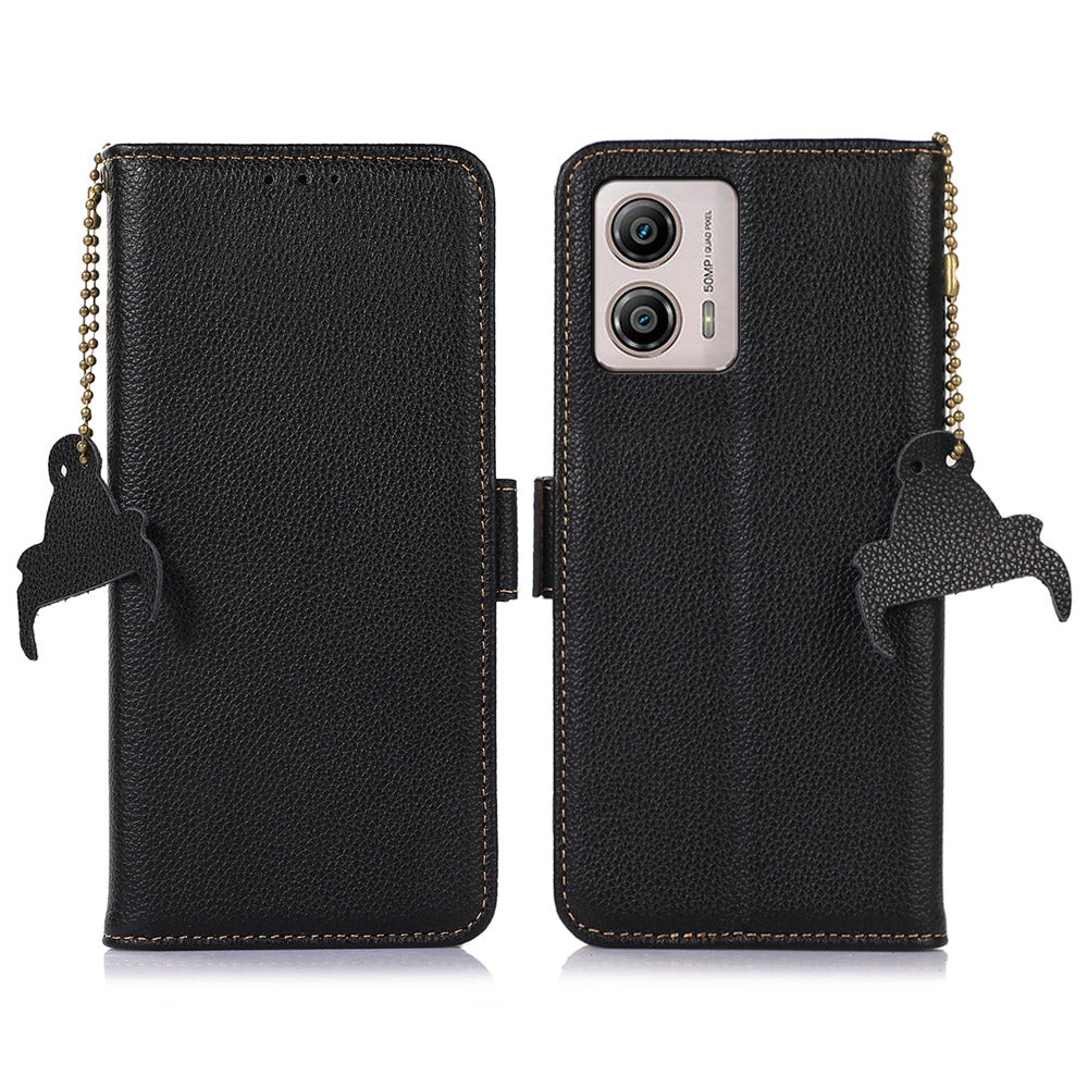 For Motorola Moto G53 5G / G13 4G / G23 4G Anti-fall Genuine Leather Phone Case RFID Blocking Wallet Anti-scratch Phone Cover with Stand