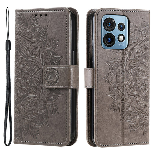 For Motorola Moto X40 5G / Edge 40 Pro 5G  Anti-Shock Phone Shell Imprinted Mandala Flower Pattern Wallet Stand Phone Case with Strap