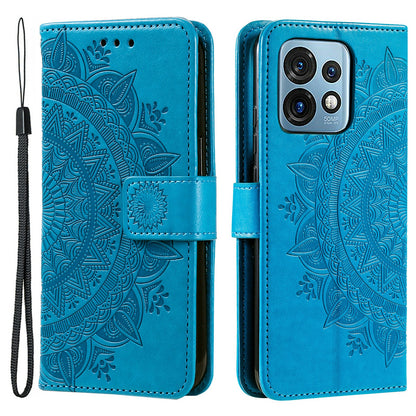 For Motorola Moto X40 5G / Edge 40 Pro 5G  Anti-Shock Phone Shell Imprinted Mandala Flower Pattern Wallet Stand Phone Case with Strap