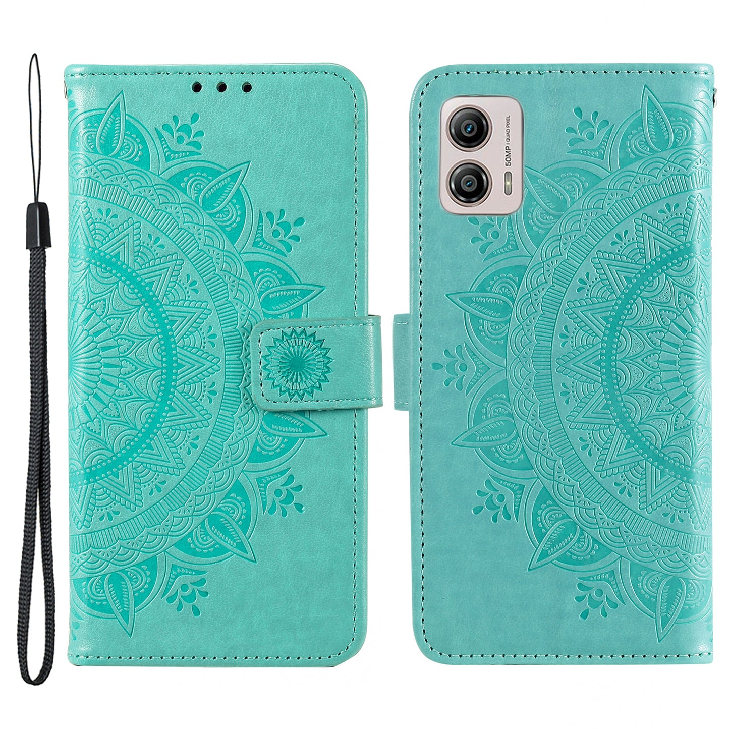 For Motorola Moto G53 5G Anti-Scratch Phone Shell Protector Imprinted Mandala Flower Pattern Wallet Stand Phone Case