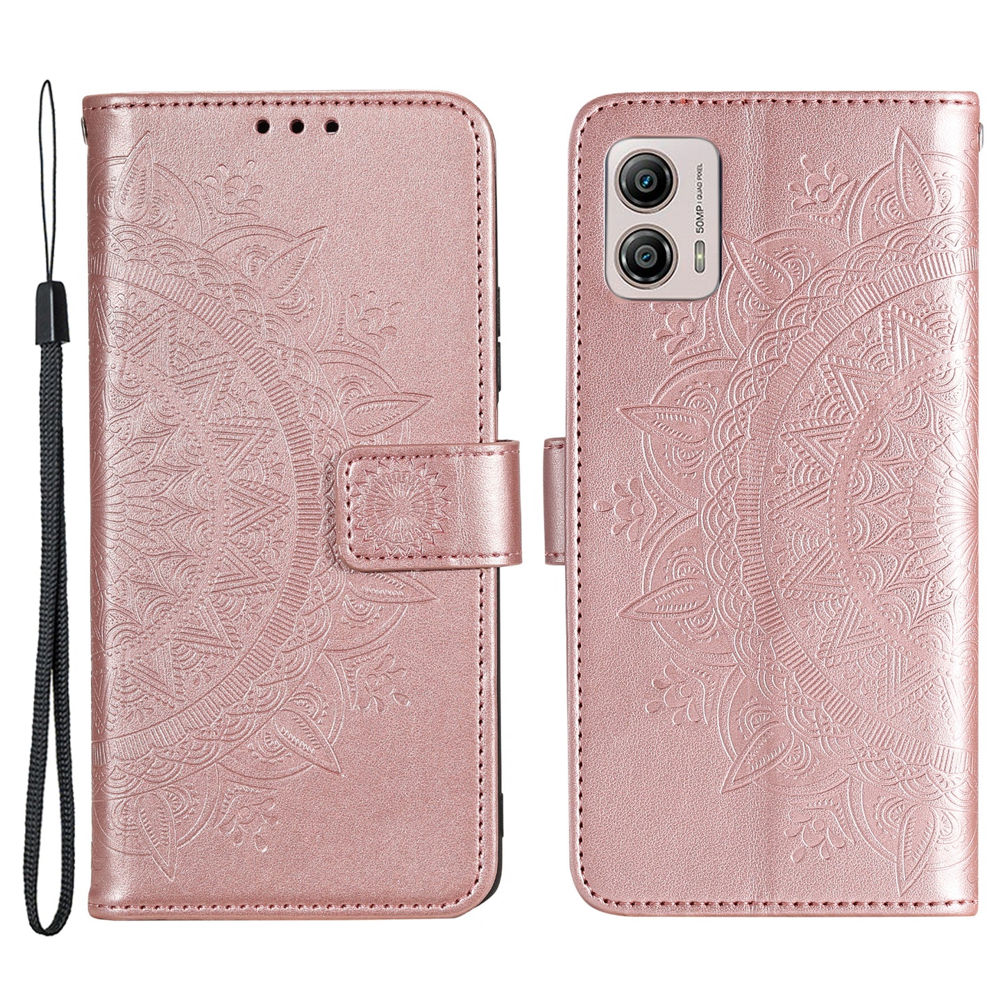 For Motorola Moto G53 5G Anti-Scratch Phone Shell Protector Imprinted Mandala Flower Pattern Wallet Stand Phone Case