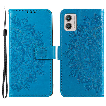 For Motorola Moto G53 5G Anti-Scratch Phone Shell Protector Imprinted Mandala Flower Pattern Wallet Stand Phone Case