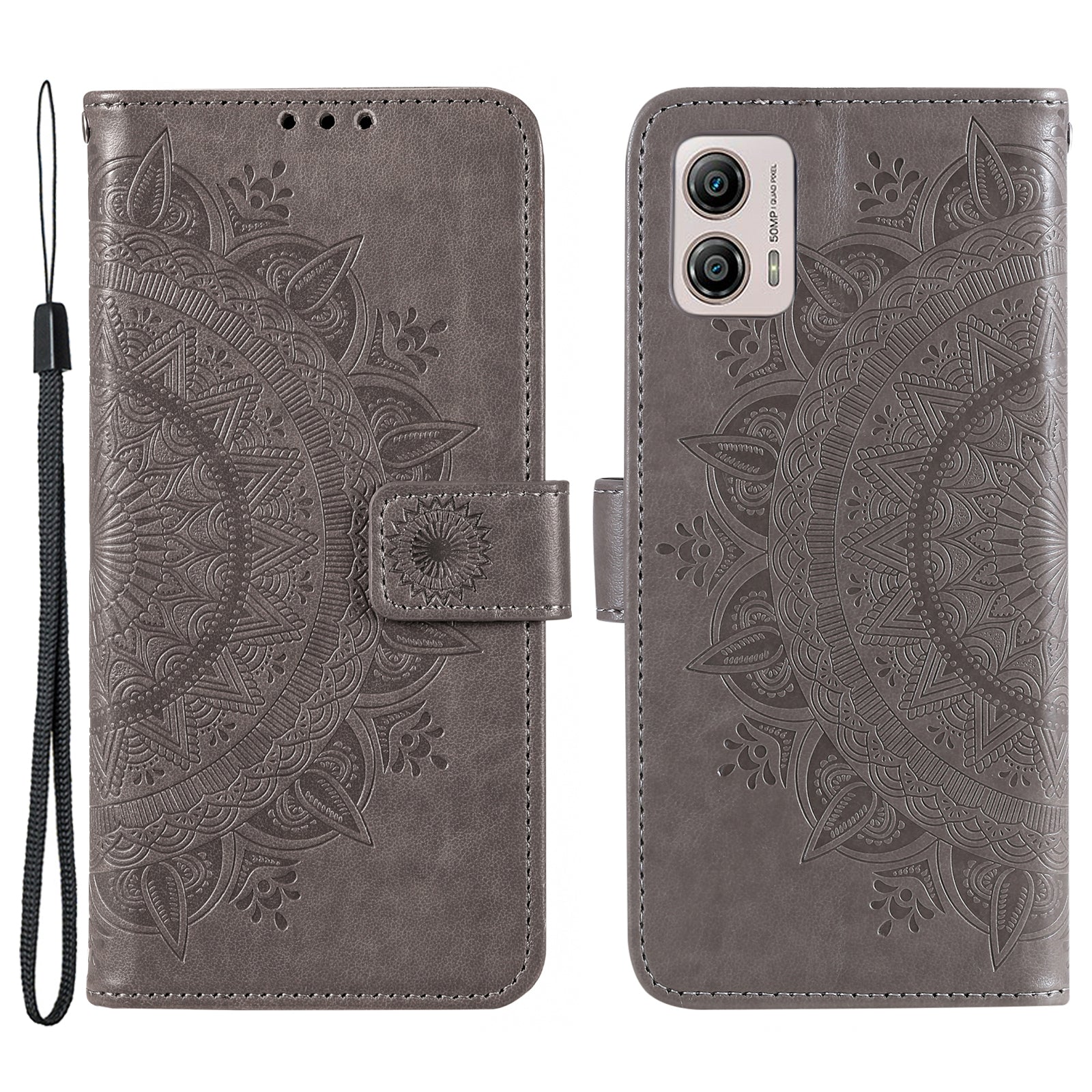 For Motorola Moto G53 5G Anti-Scratch Phone Shell Protector Imprinted Mandala Flower Pattern Wallet Stand Phone Case