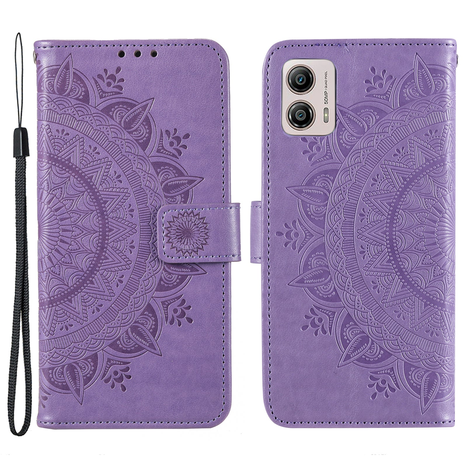 For Motorola Moto G53 5G Anti-Scratch Phone Shell Protector Imprinted Mandala Flower Pattern Wallet Stand Phone Case