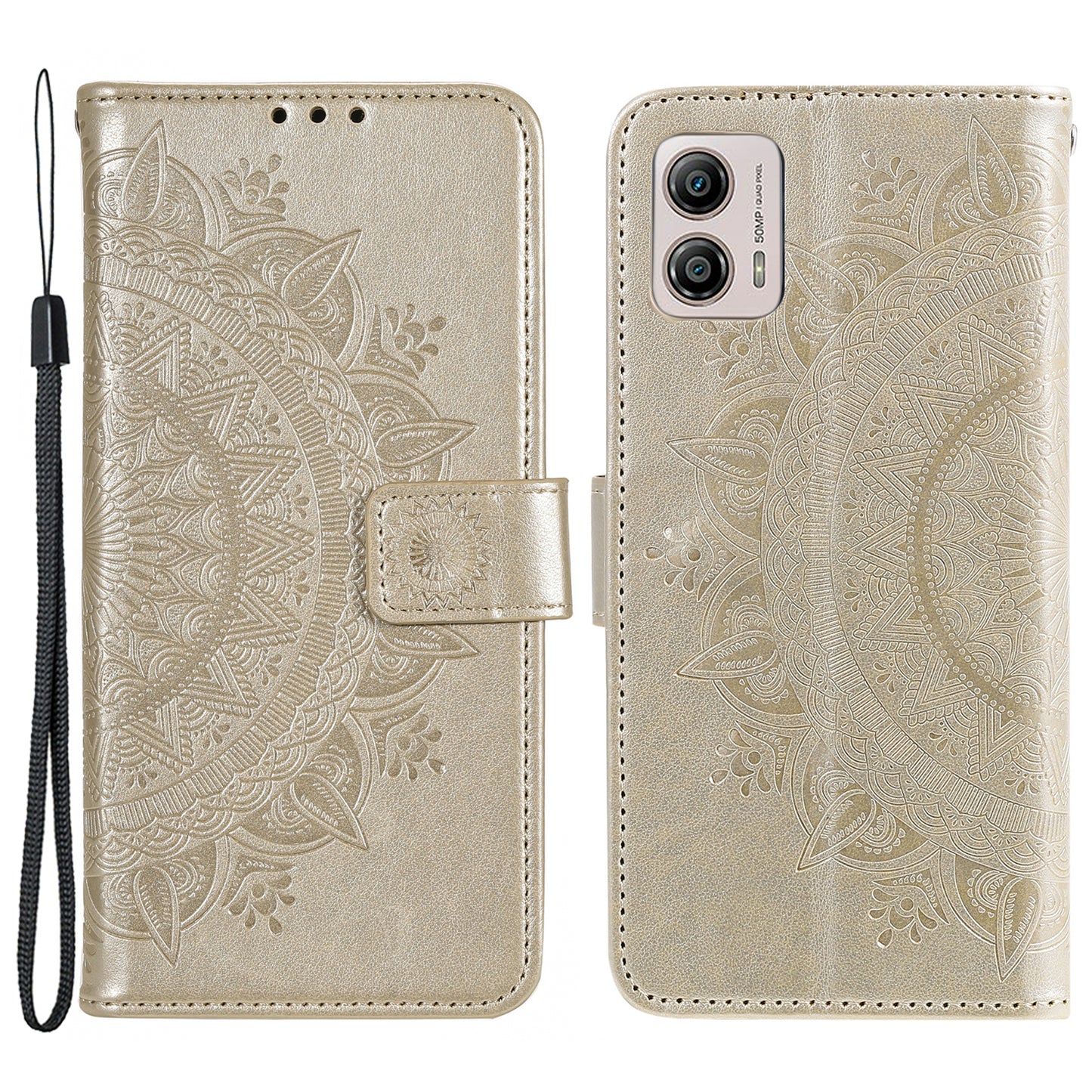 For Motorola Moto G53 5G Anti-Scratch Phone Shell Protector Imprinted Mandala Flower Pattern Wallet Stand Phone Case