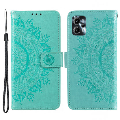 Leather Phone Case for Motorola Moto G13 4G / G23 4G, Imprinted Mandala Flower Pattern Wallet Stand Phone Cover with Strap