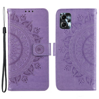 Leather Phone Case for Motorola Moto G13 4G / G23 4G, Imprinted Mandala Flower Pattern Wallet Stand Phone Cover with Strap