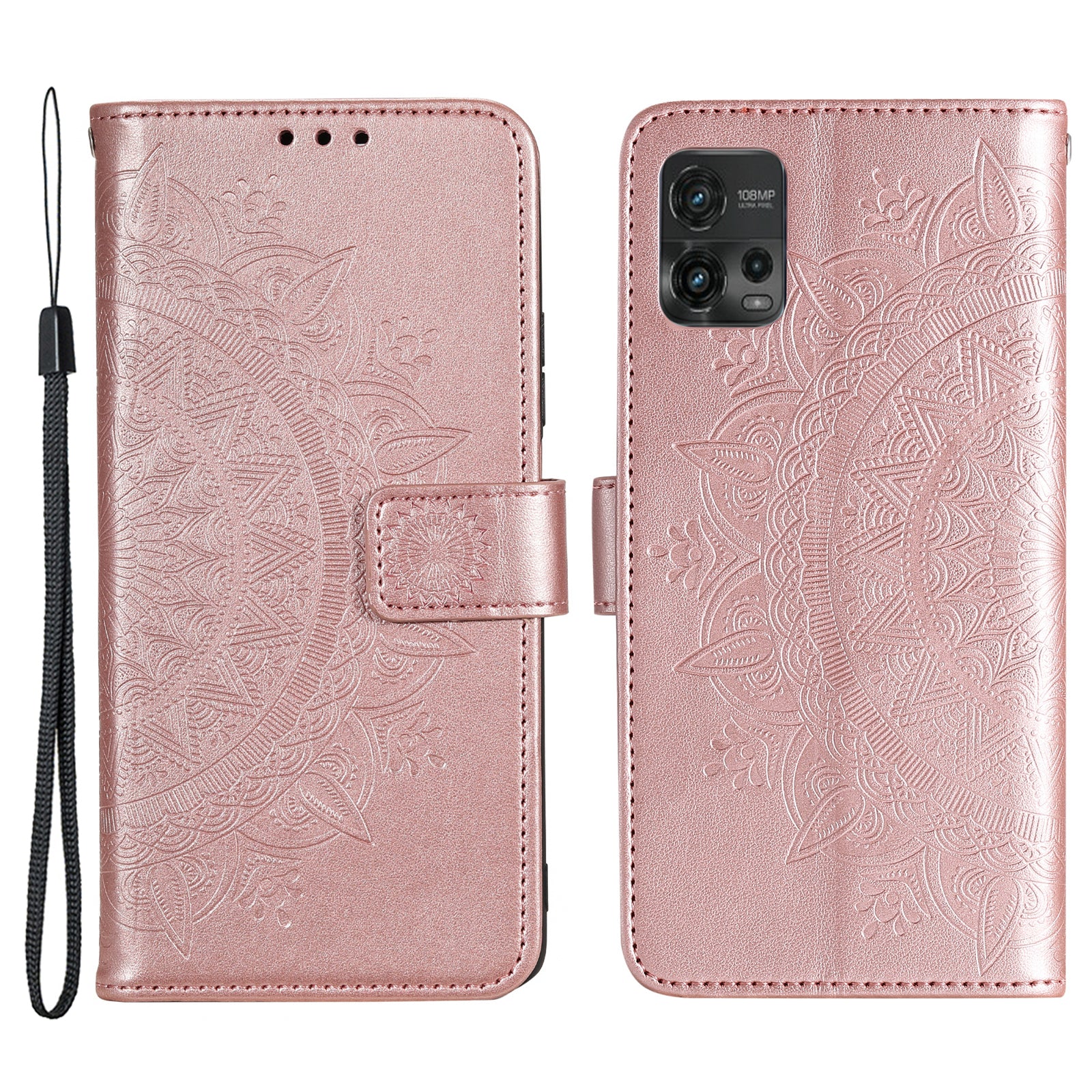 For Motorola Moto G72 4G Shockproof Phone Cover Imprinted Mandala Flower Pattern Phone Stand Case Wallet