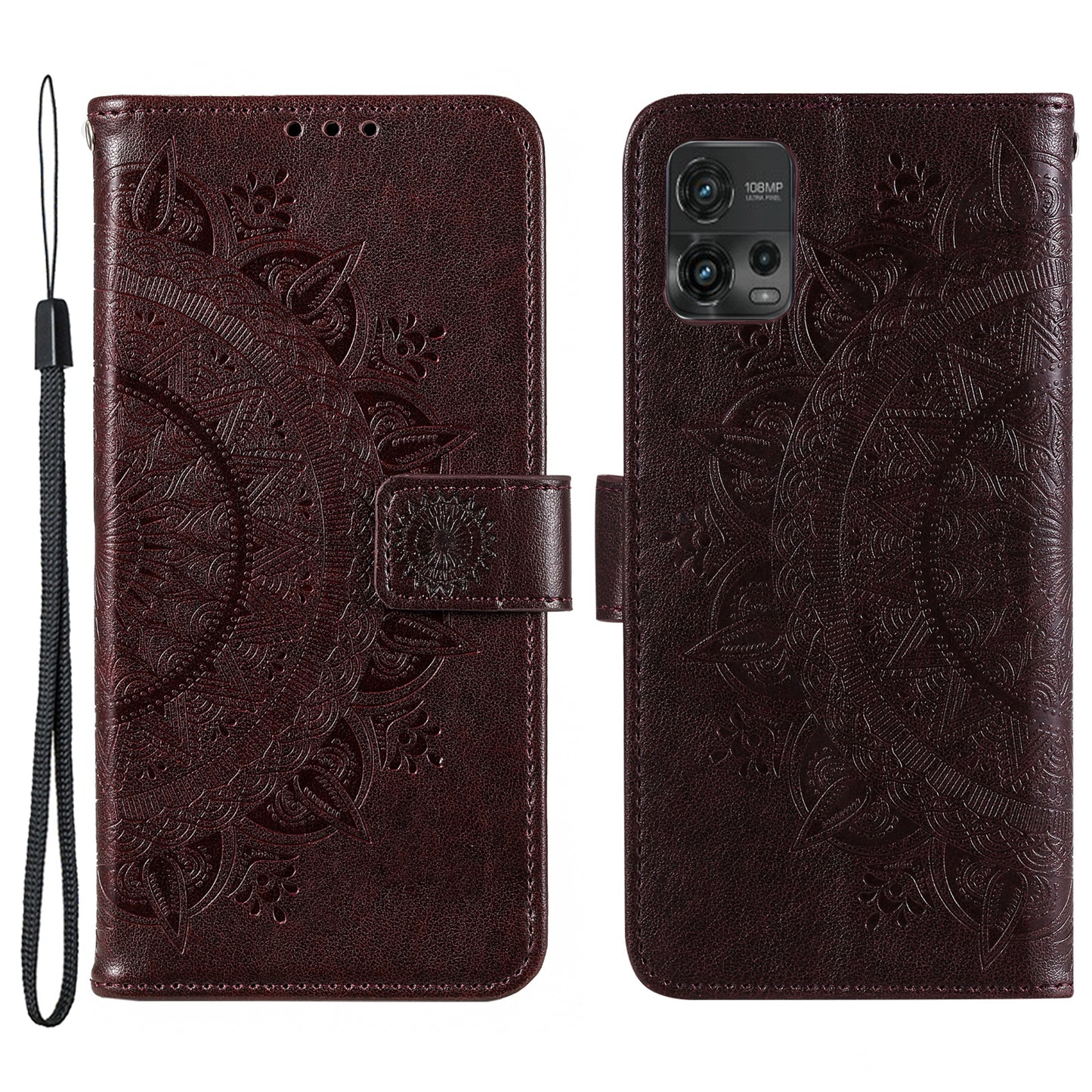 For Motorola Moto G72 4G Shockproof Phone Cover Imprinted Mandala Flower Pattern Phone Stand Case Wallet