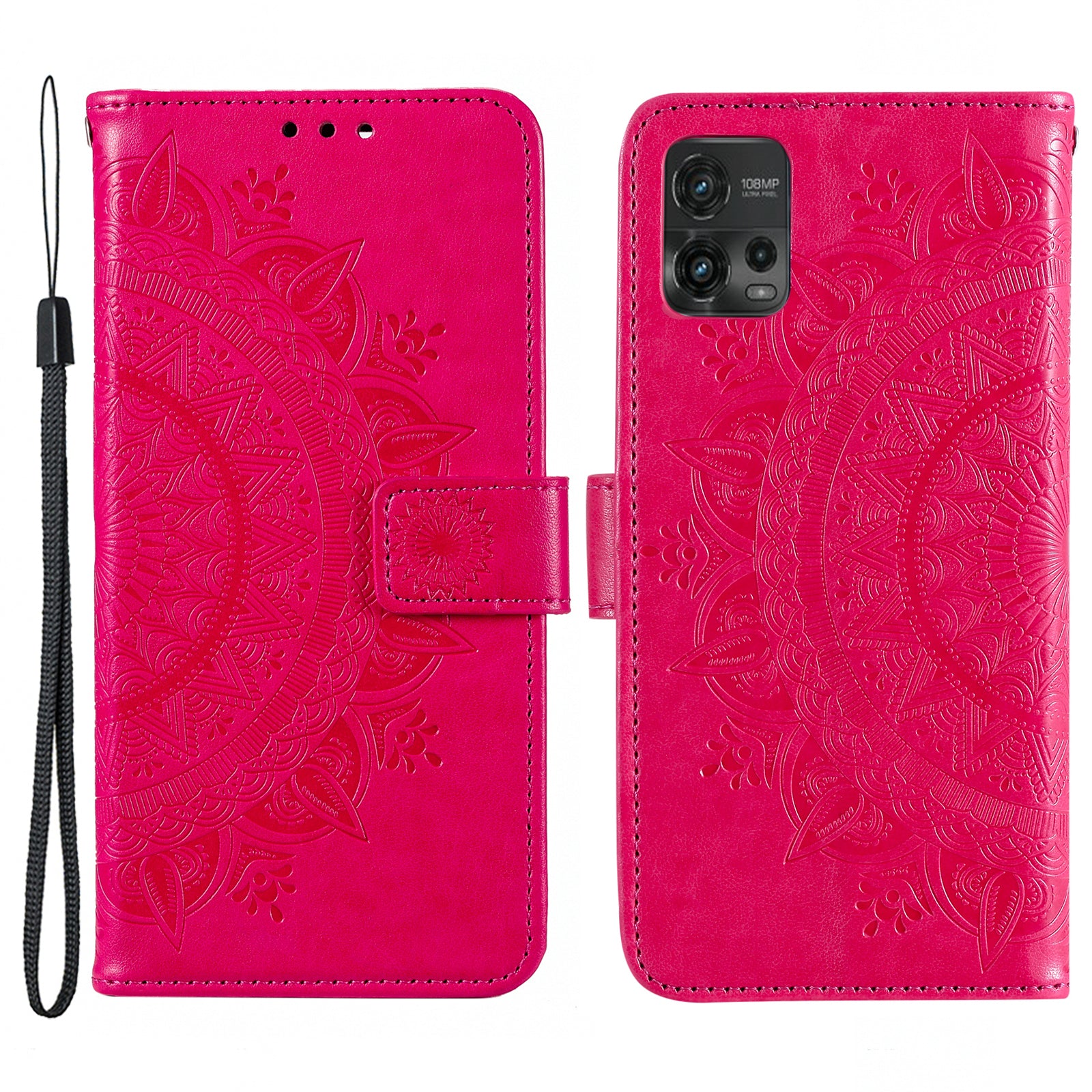 For Motorola Moto G72 4G Shockproof Phone Cover Imprinted Mandala Flower Pattern Phone Stand Case Wallet