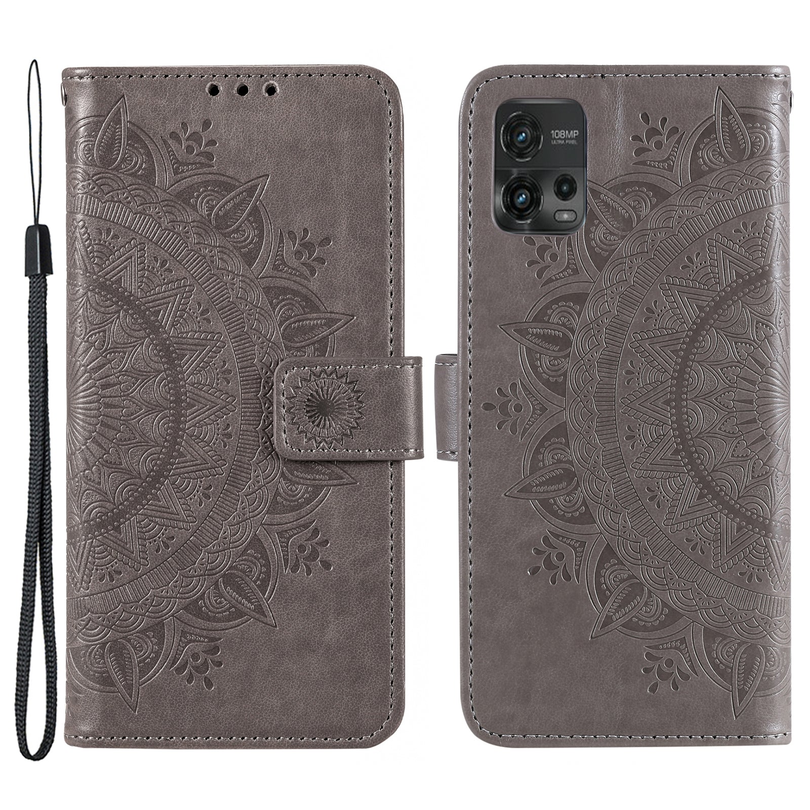 For Motorola Moto G72 4G Shockproof Phone Cover Imprinted Mandala Flower Pattern Phone Stand Case Wallet