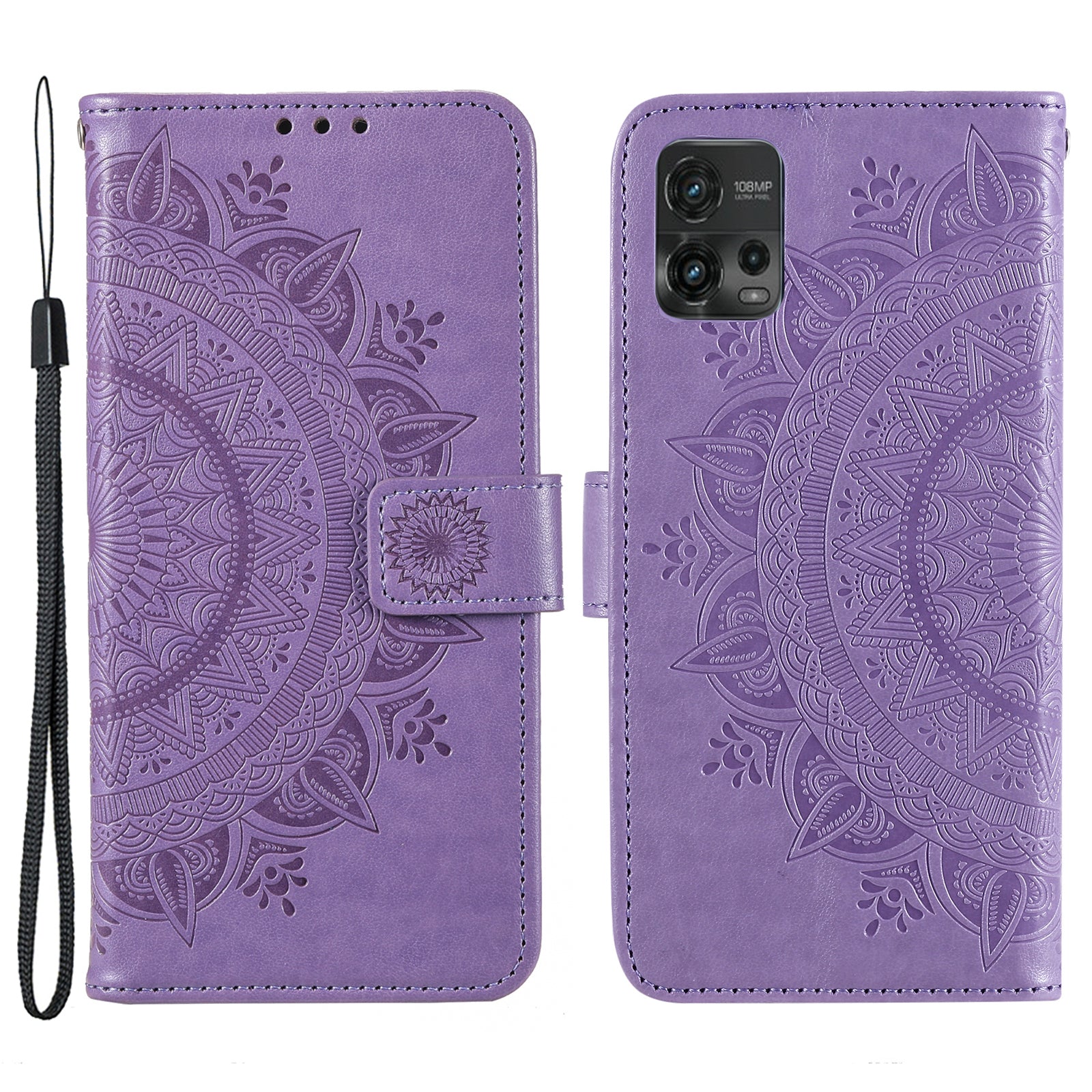 For Motorola Moto G72 4G Shockproof Phone Cover Imprinted Mandala Flower Pattern Phone Stand Case Wallet