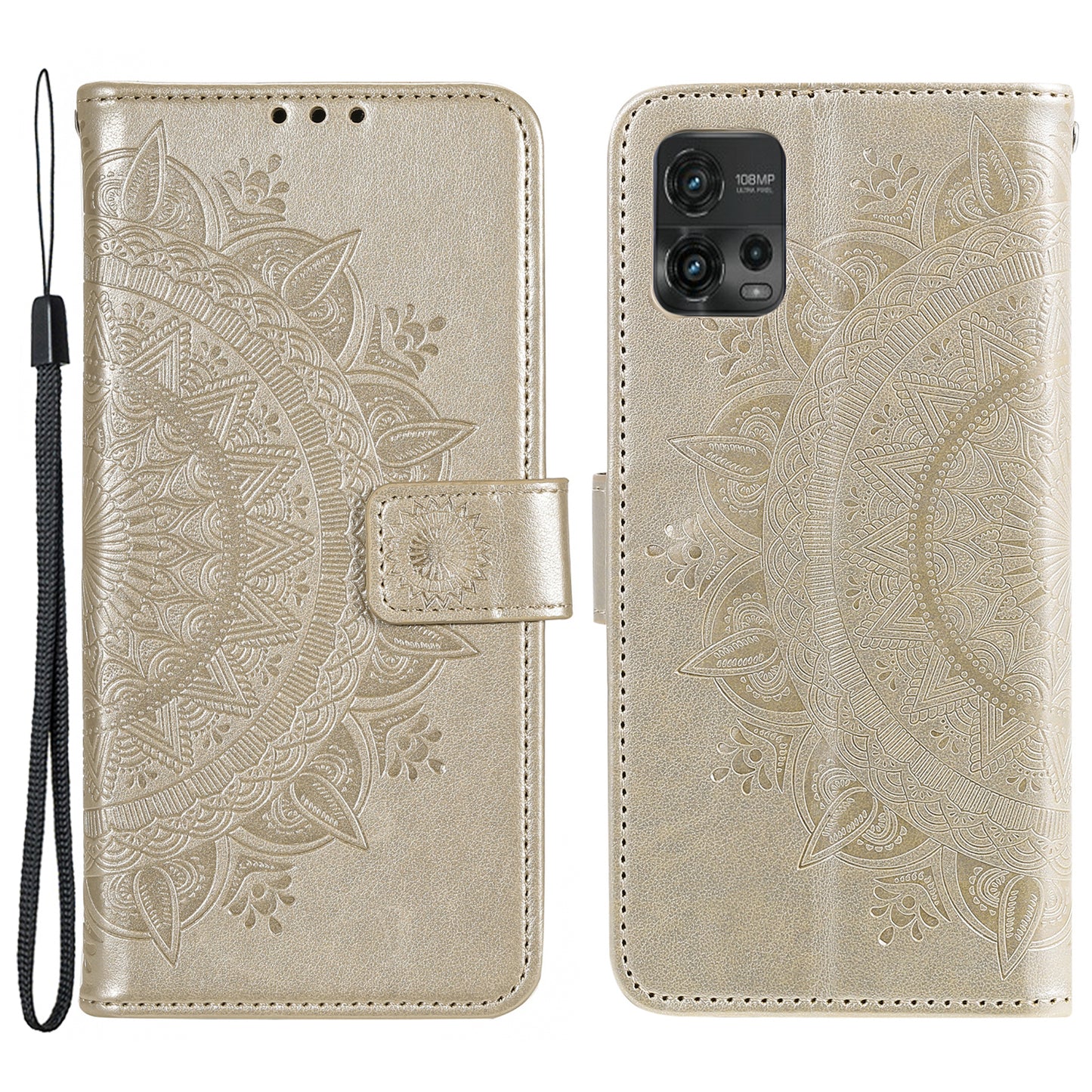 For Motorola Moto G72 4G Shockproof Phone Cover Imprinted Mandala Flower Pattern Phone Stand Case Wallet