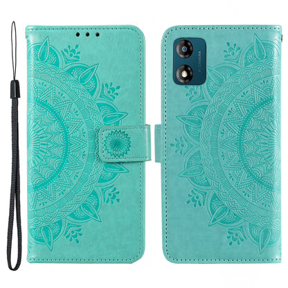 For Motorola Moto E13 4G Mobile Phone Case Imprinted Mandala Flower Pattern Wallet Stand Phone Cover with Strap