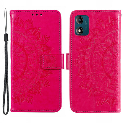 For Motorola Moto E13 4G Mobile Phone Case Imprinted Mandala Flower Pattern Wallet Stand Phone Cover with Strap