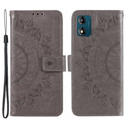 For Motorola Moto E13 4G Mobile Phone Case Imprinted Mandala Flower Pattern Wallet Stand Phone Cover with Strap