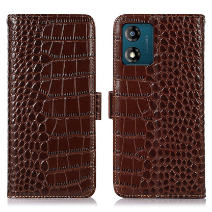 RFID Blocking Phone Stand Case for Motorola Moto E13 4G, Crocodile Texture Genuine Cowhide Leather Wallet Phone Cover