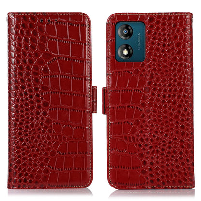 RFID Blocking Phone Stand Case for Motorola Moto E13 4G, Crocodile Texture Genuine Cowhide Leather Wallet Phone Cover