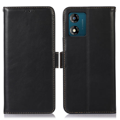 Anti-drop Phone Cover For Motorola Moto E13 4G, RFID Blocking Phone Case Genuine Cowhide Leather Magnetic Flip Case Wallet Stand