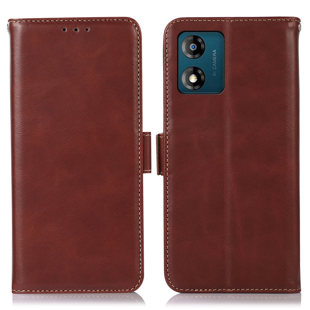 Anti-drop Phone Cover For Motorola Moto E13 4G, RFID Blocking Phone Case Genuine Cowhide Leather Magnetic Flip Case Wallet Stand