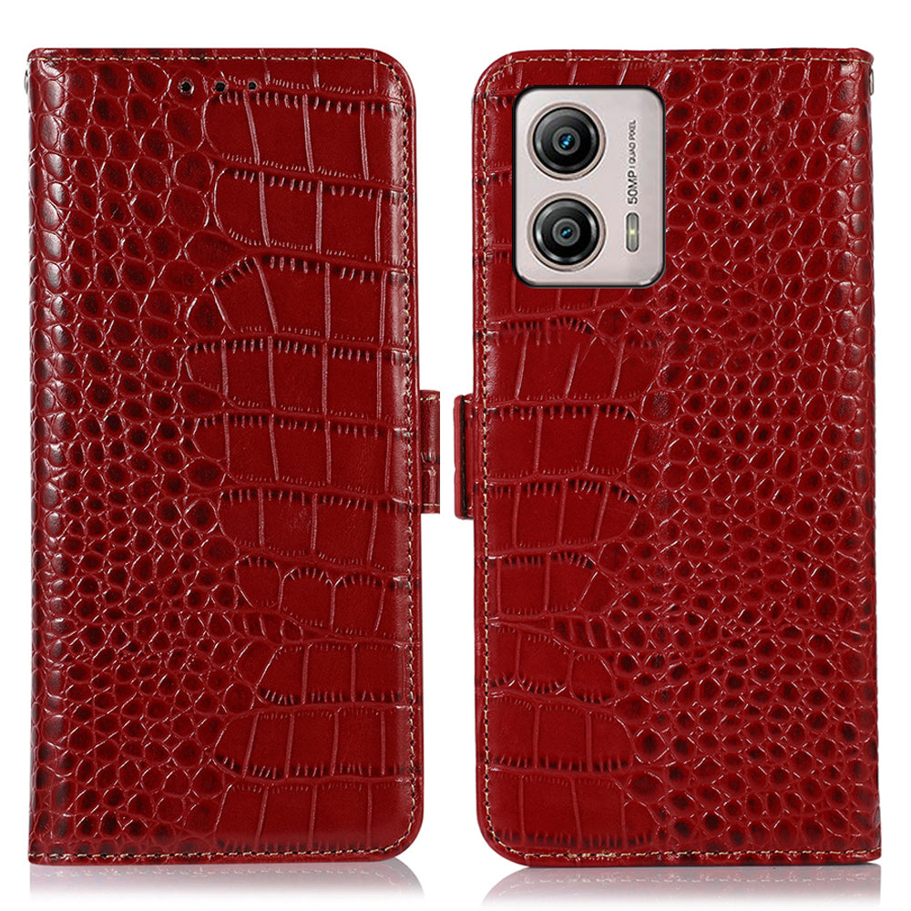 Leather Phone Case for Motorola Moto G53 5G, RFID Blocking Crocodile Texture Anti-scratch Drop-proof Phone Cover Wallet Stand