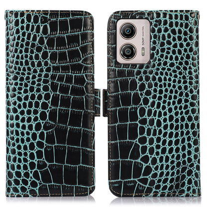 Leather Phone Case for Motorola Moto G53 5G, RFID Blocking Crocodile Texture Anti-scratch Drop-proof Phone Cover Wallet Stand