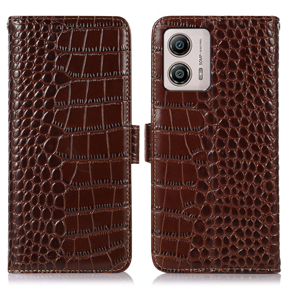 Leather Phone Case for Motorola Moto G53 5G, RFID Blocking Crocodile Texture Anti-scratch Drop-proof Phone Cover Wallet Stand