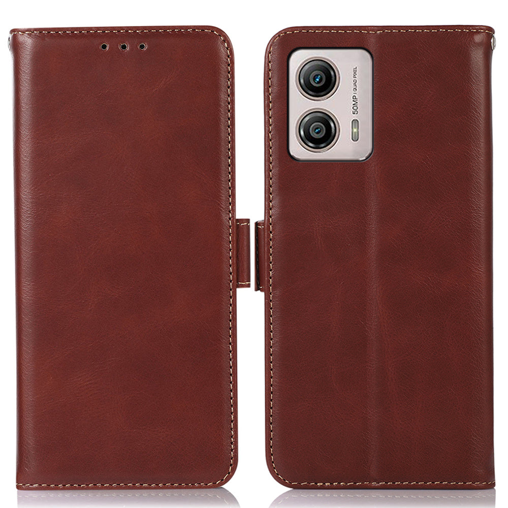 For Motorola Moto G53 5G RFID Blocking Protective Phone Case Genuine Cowhide Leather Phone Cover with Wallet Stand