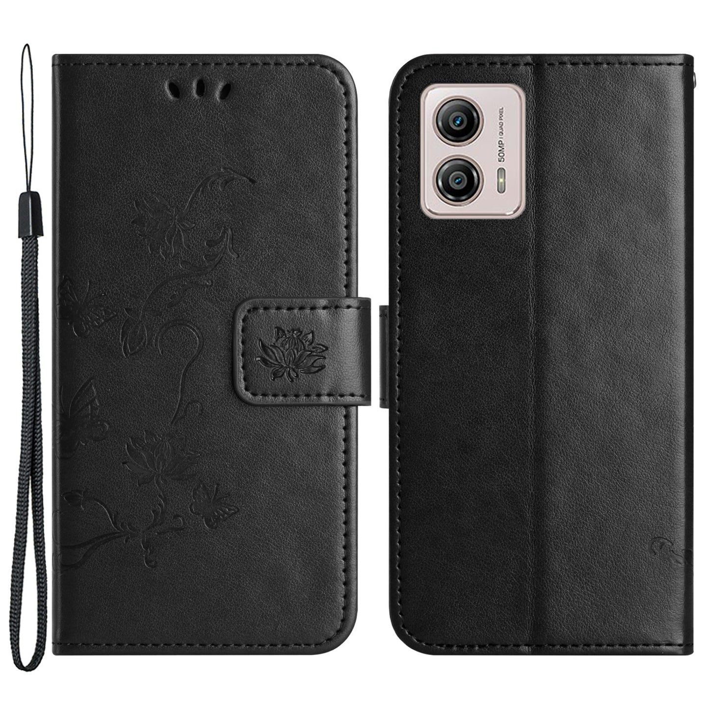 For Motorola Moto G73 5G Imprinted Butterfly Flower PU Leather Wallet Cover Flip Stand Phone Case with Strap