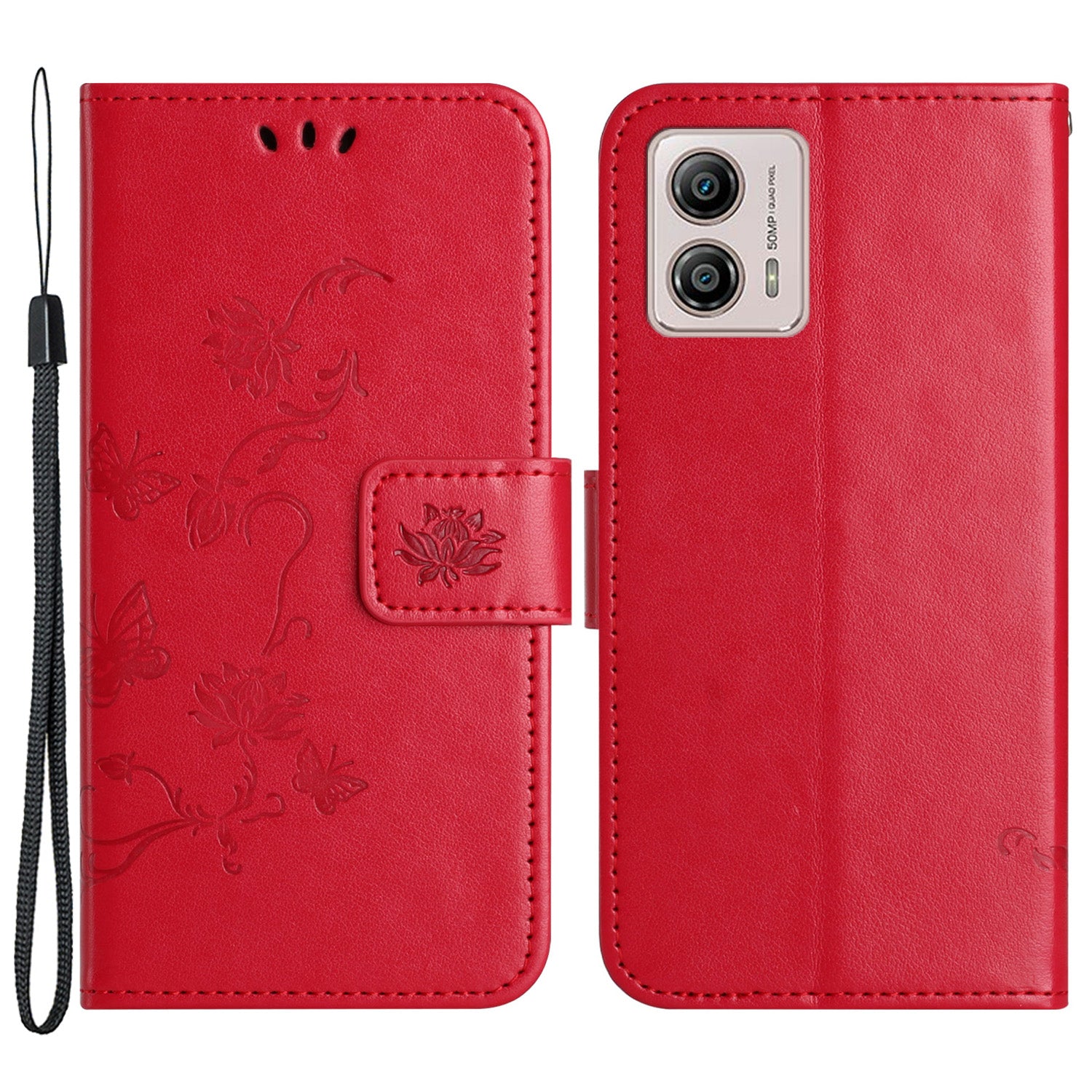 For Motorola Moto G73 5G Imprinted Butterfly Flower PU Leather Wallet Cover Flip Stand Phone Case with Strap