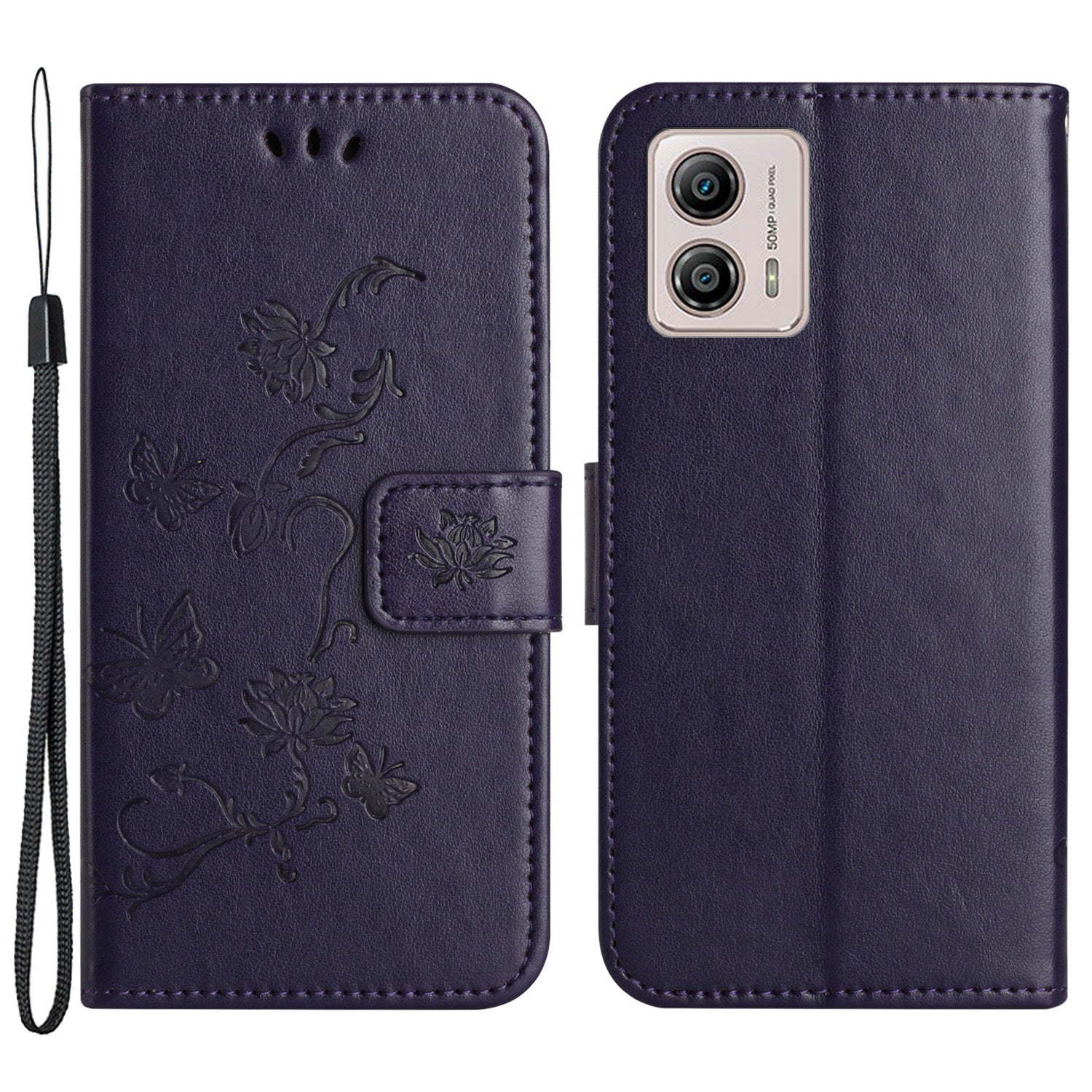 For Motorola Moto G73 5G Imprinted Butterfly Flower PU Leather Wallet Cover Flip Stand Phone Case with Strap