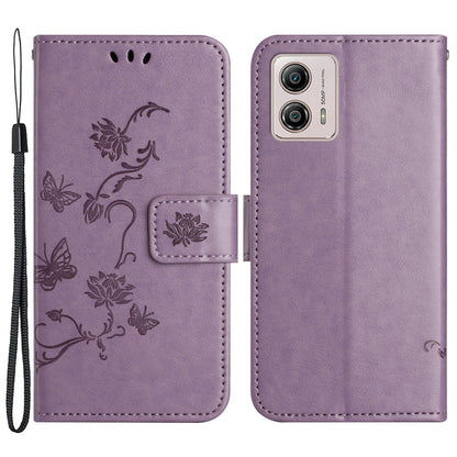 For Motorola Moto G73 5G Imprinted Butterfly Flower PU Leather Wallet Cover Flip Stand Phone Case with Strap