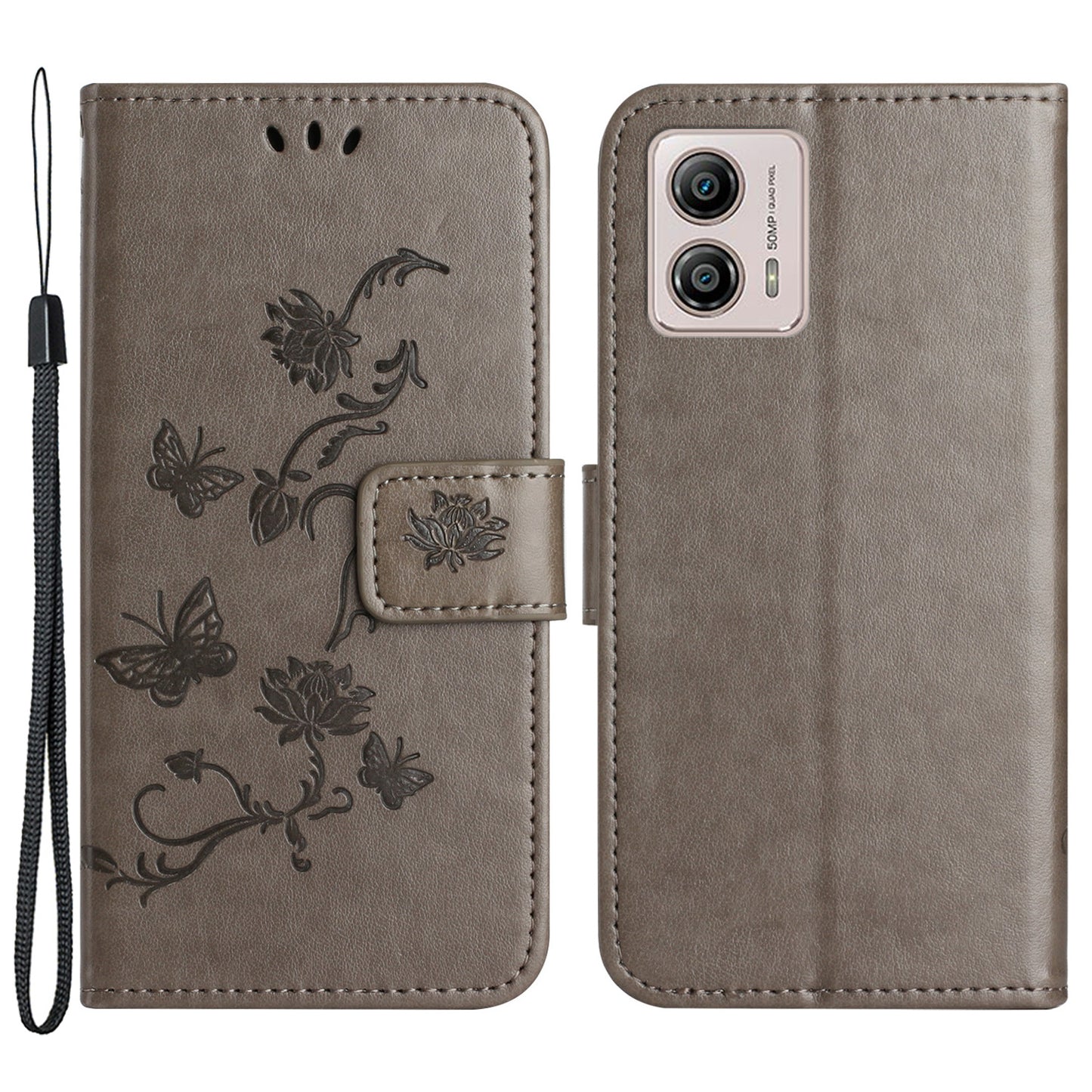 For Motorola Moto G73 5G Imprinted Butterfly Flower PU Leather Wallet Cover Flip Stand Phone Case with Strap