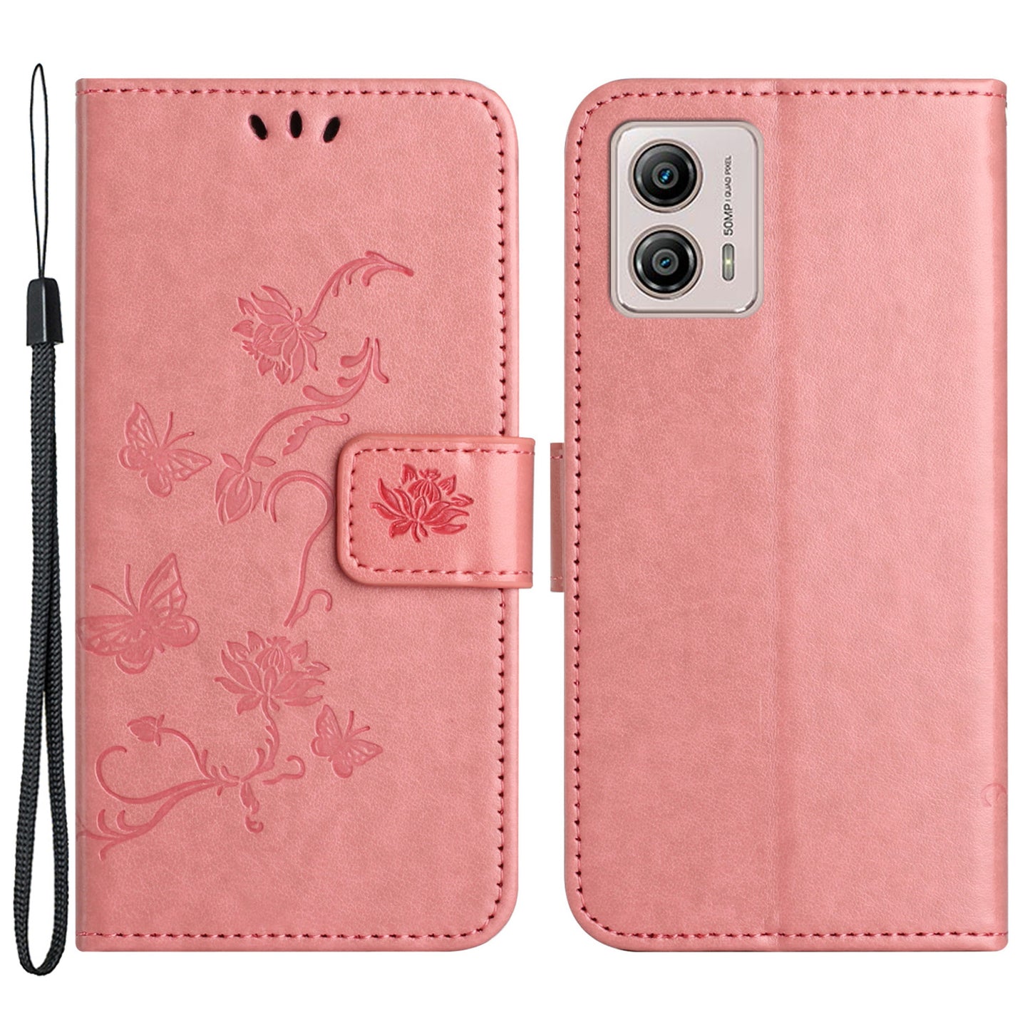 For Motorola Moto G73 5G Imprinted Butterfly Flower PU Leather Wallet Cover Flip Stand Phone Case with Strap