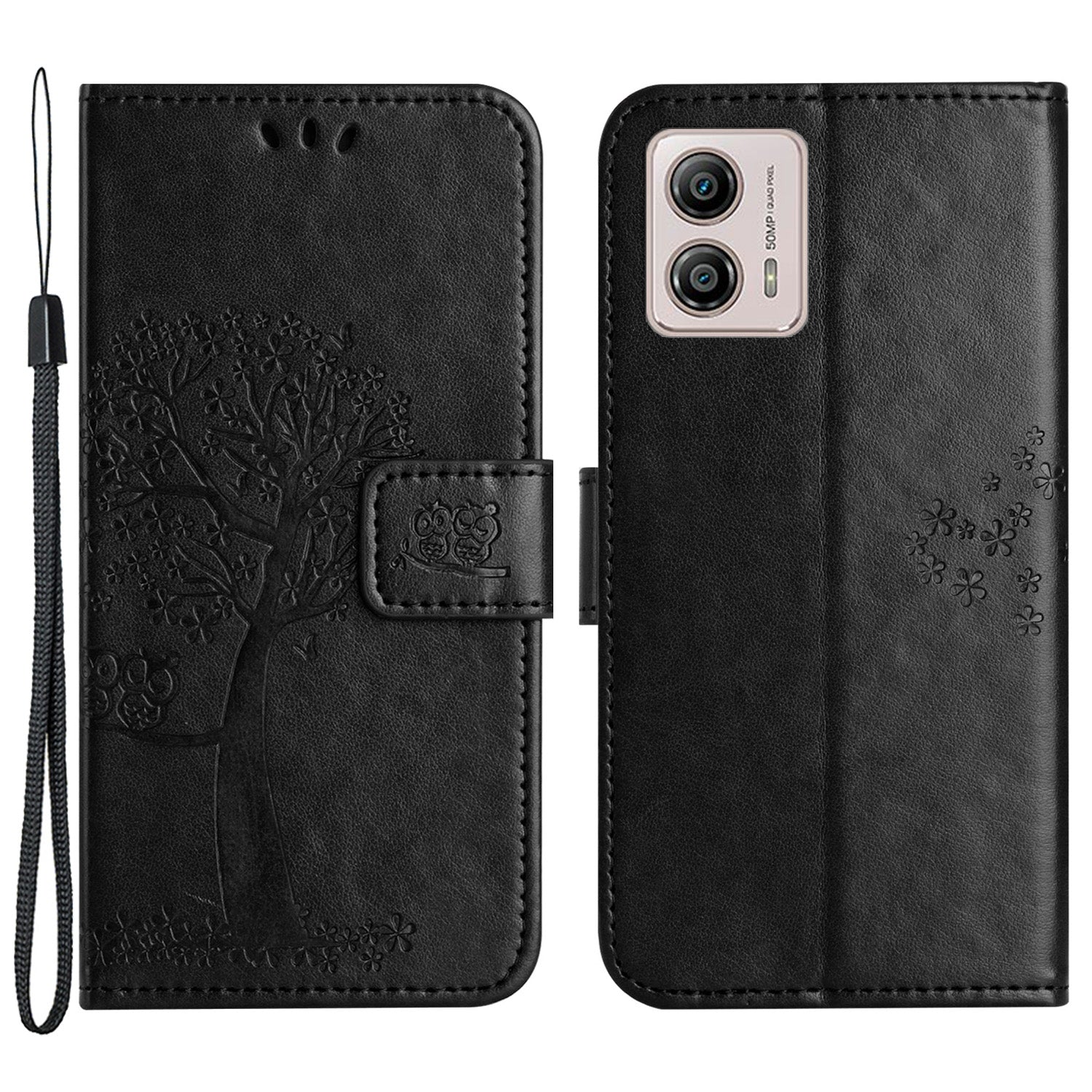 For Motorola Moto G73 5G Owl Tree Imprinted PU Leather Stand Phone Case Drop-proof Wallet Cover