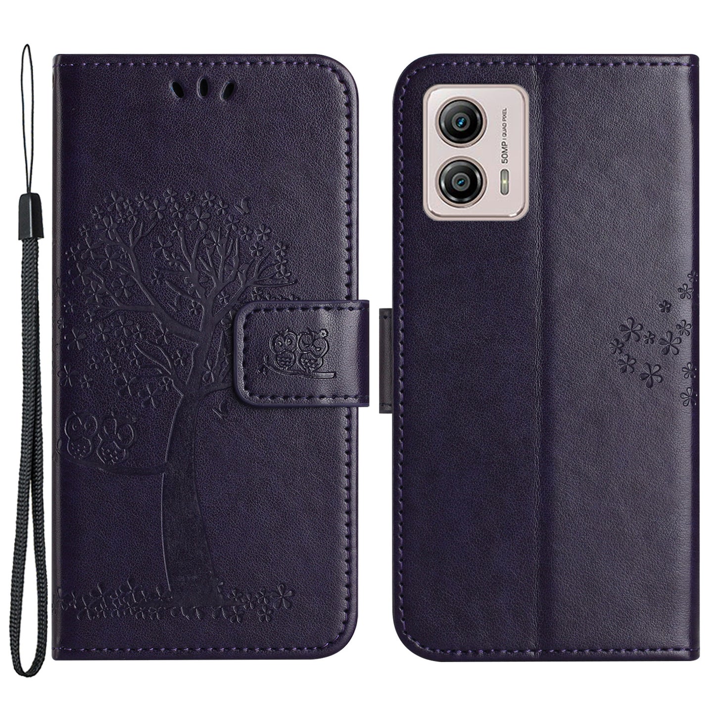 For Motorola Moto G73 5G Owl Tree Imprinted PU Leather Stand Phone Case Drop-proof Wallet Cover