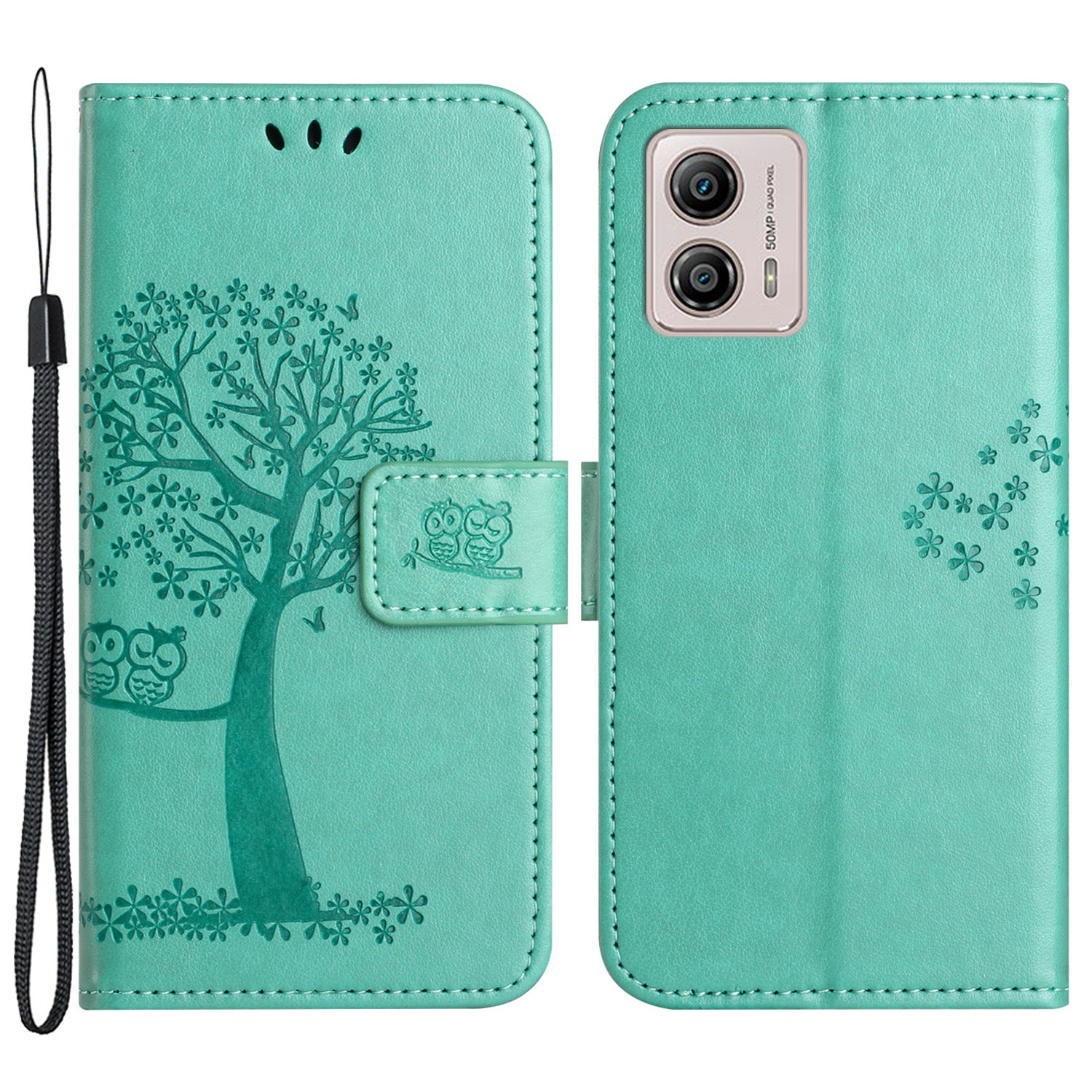 For Motorola Moto G73 5G Owl Tree Imprinted PU Leather Stand Phone Case Drop-proof Wallet Cover