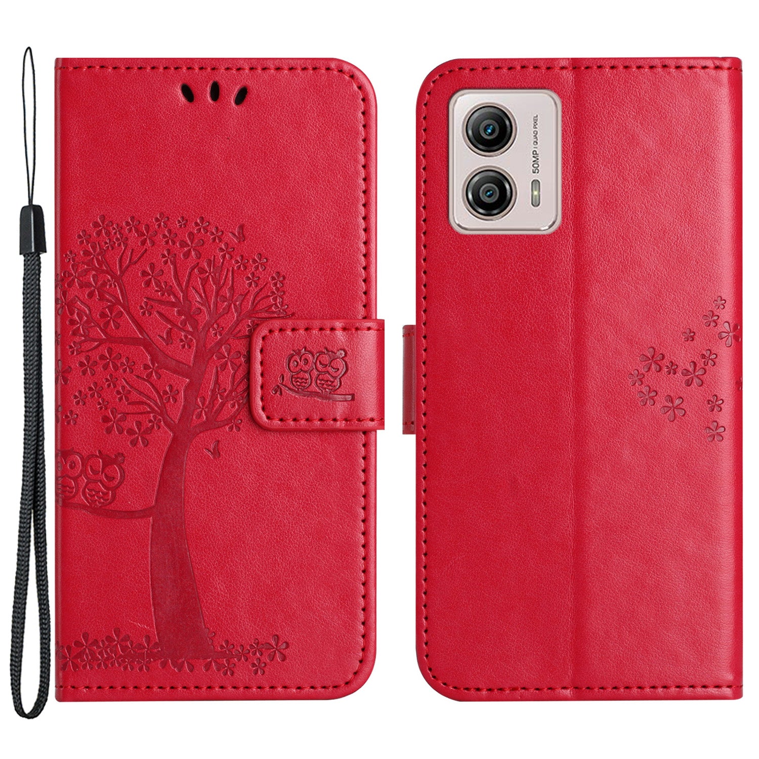 For Motorola Moto G73 5G Owl Tree Imprinted PU Leather Stand Phone Case Drop-proof Wallet Cover