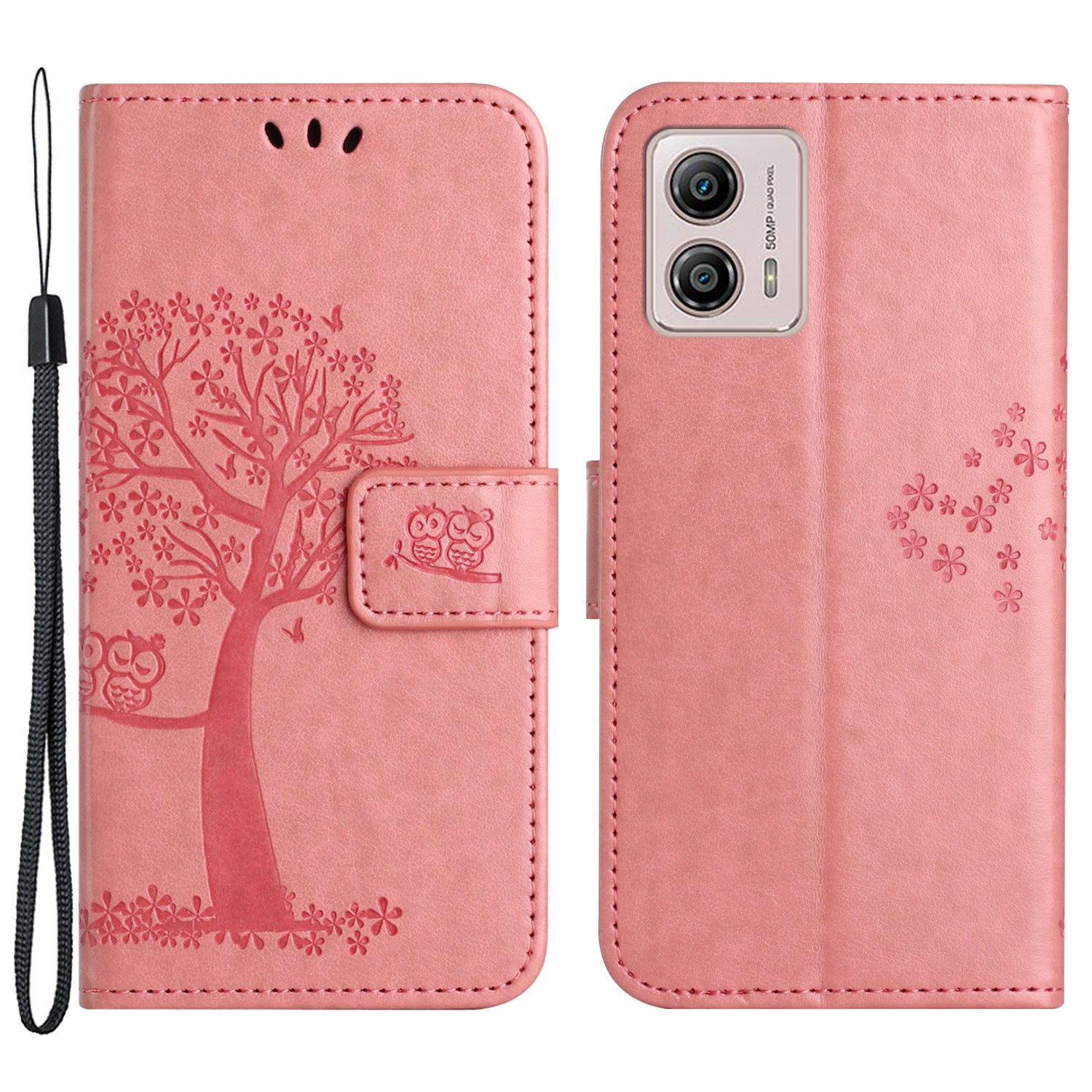 For Motorola Moto G73 5G Owl Tree Imprinted PU Leather Stand Phone Case Drop-proof Wallet Cover