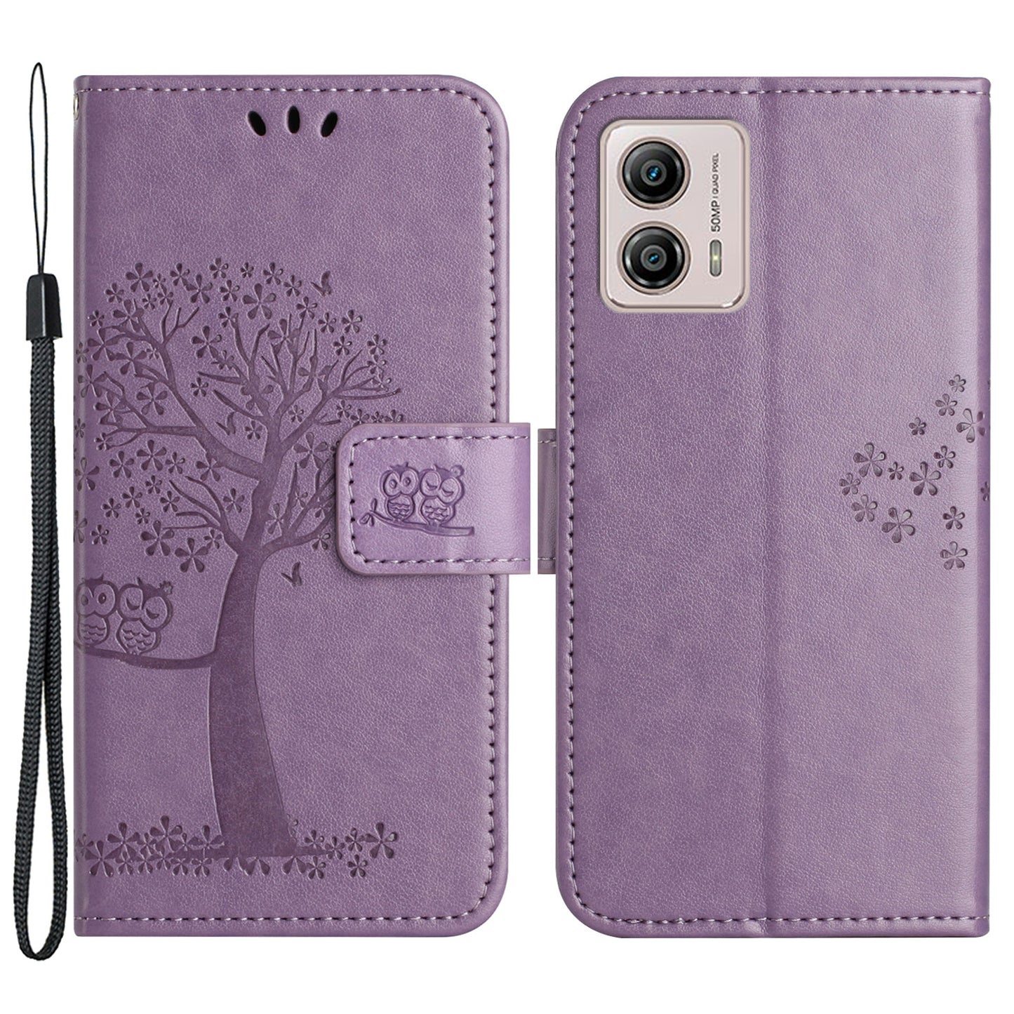 For Motorola Moto G73 5G Owl Tree Imprinted PU Leather Stand Phone Case Drop-proof Wallet Cover