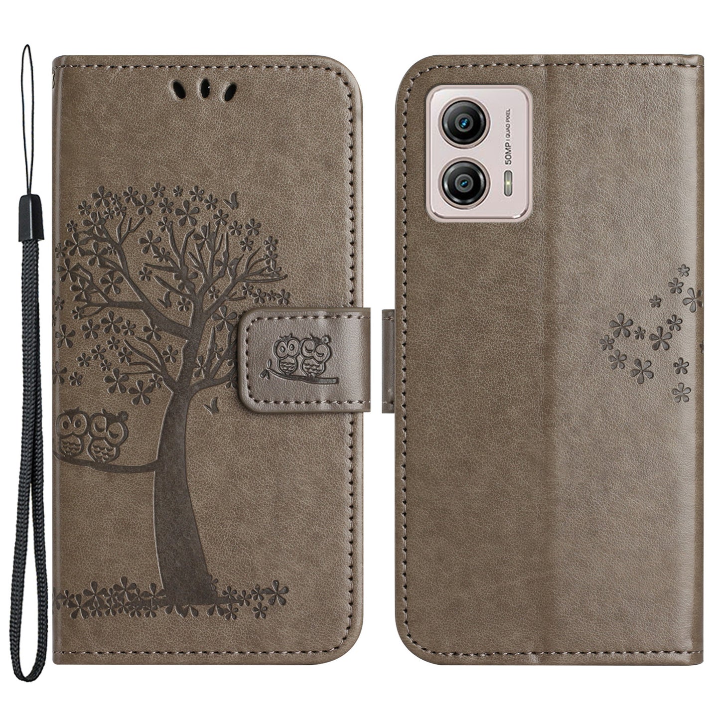 For Motorola Moto G73 5G Owl Tree Imprinted PU Leather Stand Phone Case Drop-proof Wallet Cover