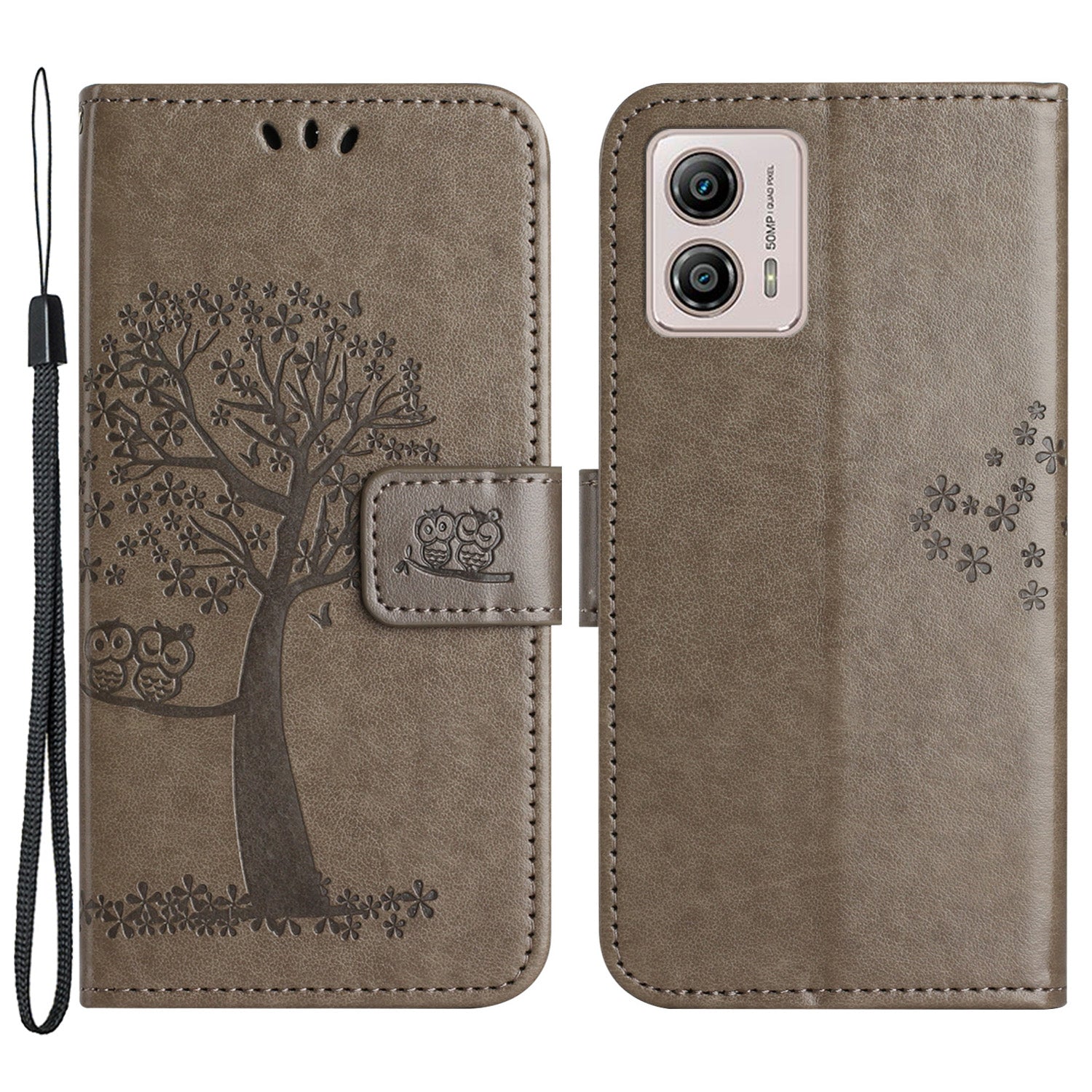 For Motorola Moto G73 5G Owl Tree Imprinted PU Leather Stand Phone Case Drop-proof Wallet Cover