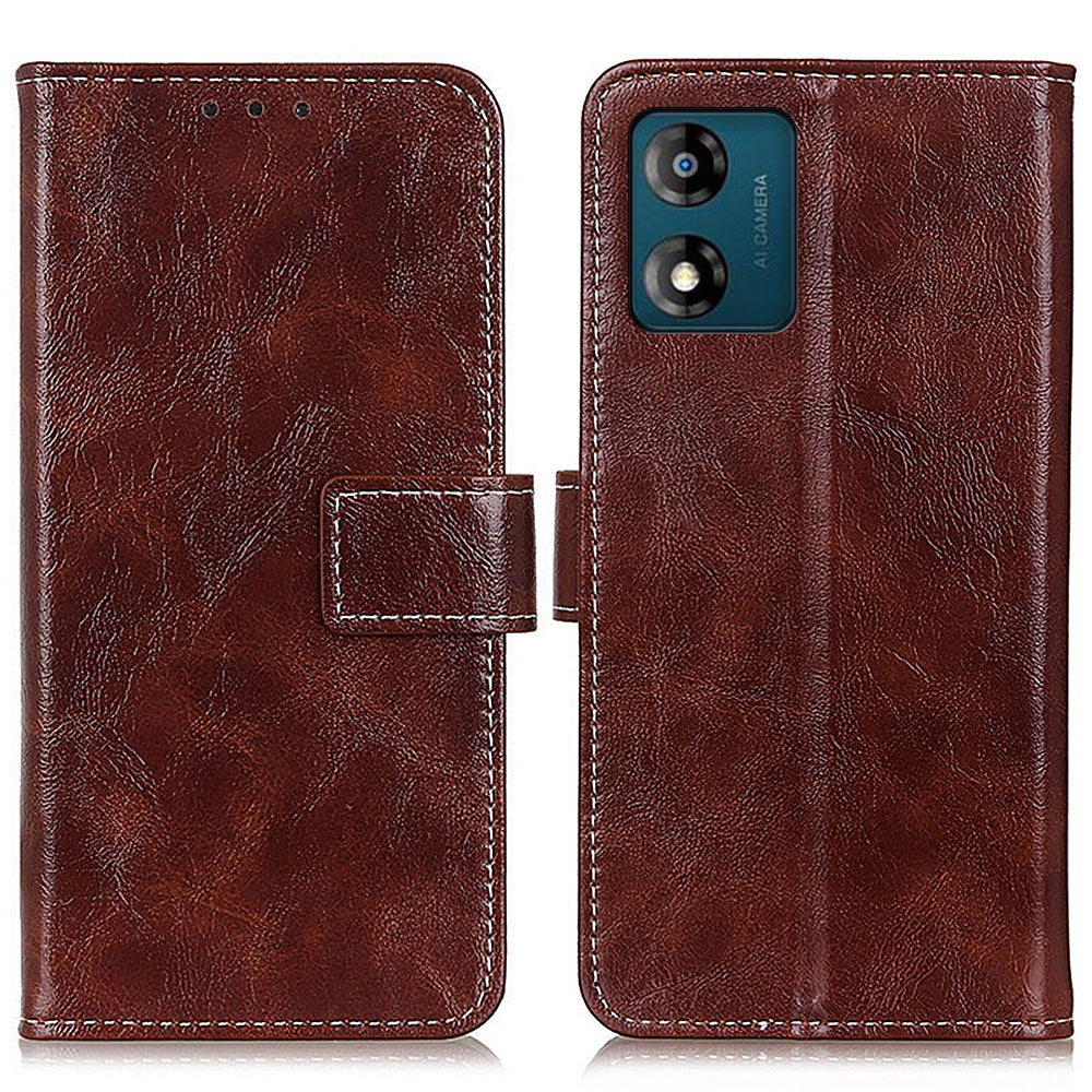 Shockproof Phone Cover For Motorola Moto E13 4G , Leather Retro Crazy Horse Texture Phone Case Stand Wallet