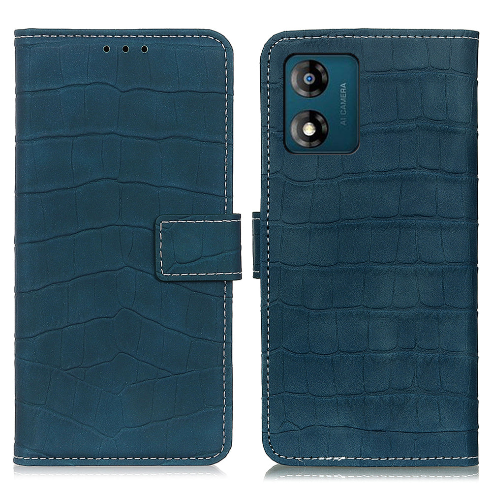 Anti-drop Smartphone Case For Motorola Moto E13 4G , Flip Leather Wallet Stand Crocodile Texture Phone Cover