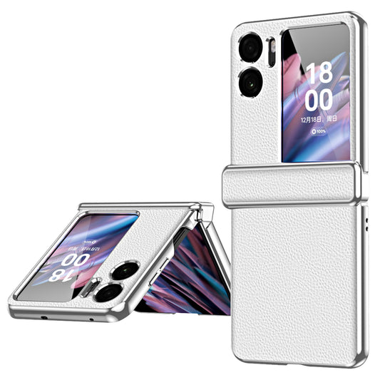 For Oppo Find N2 Flip 5G Litchi Texture PU Leather Coated PC Drop-proof Cover Electroplated Phone Case