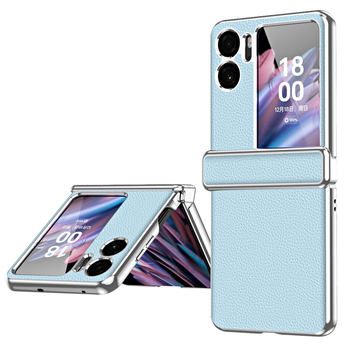 For Oppo Find N2 Flip 5G Litchi Texture PU Leather Coated PC Drop-proof Cover Electroplated Phone Case